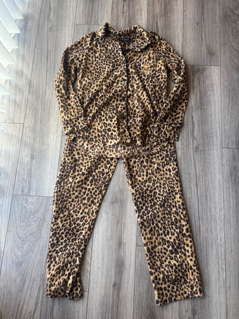 Lauren Ralph Lauren Leopard Print Pajama Set - Tan & Black